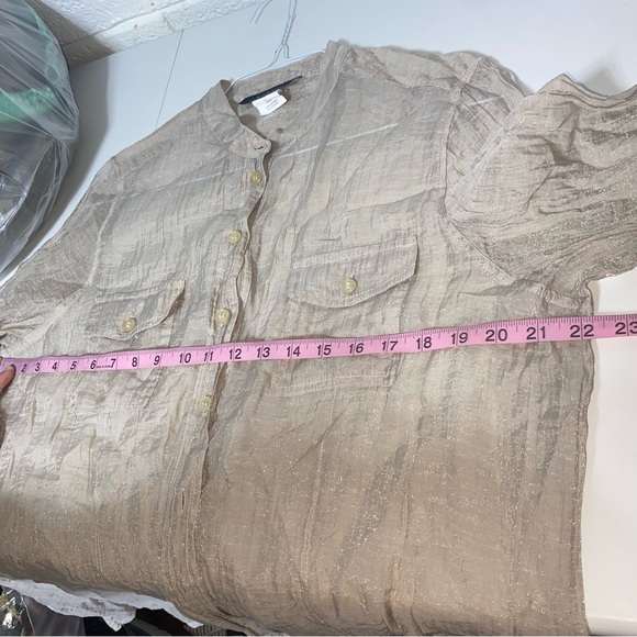 Shimmery Sheer Gold Lightweight Button Up Shirt Women’s Large Elegancia Pockets - Picture 4 of 8